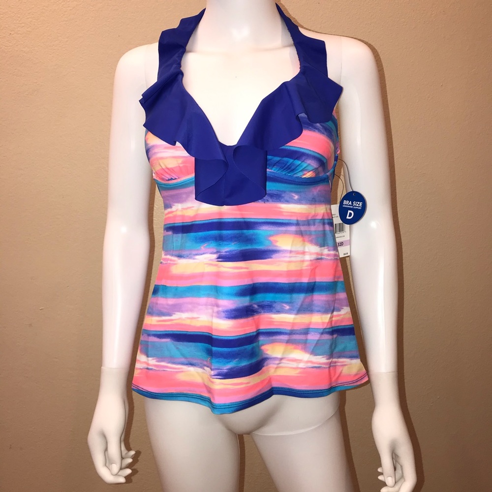 Sun Ocean Sand Halter Tankini Swim Top NEW Size 32D Small Medium Swim Beach Pool